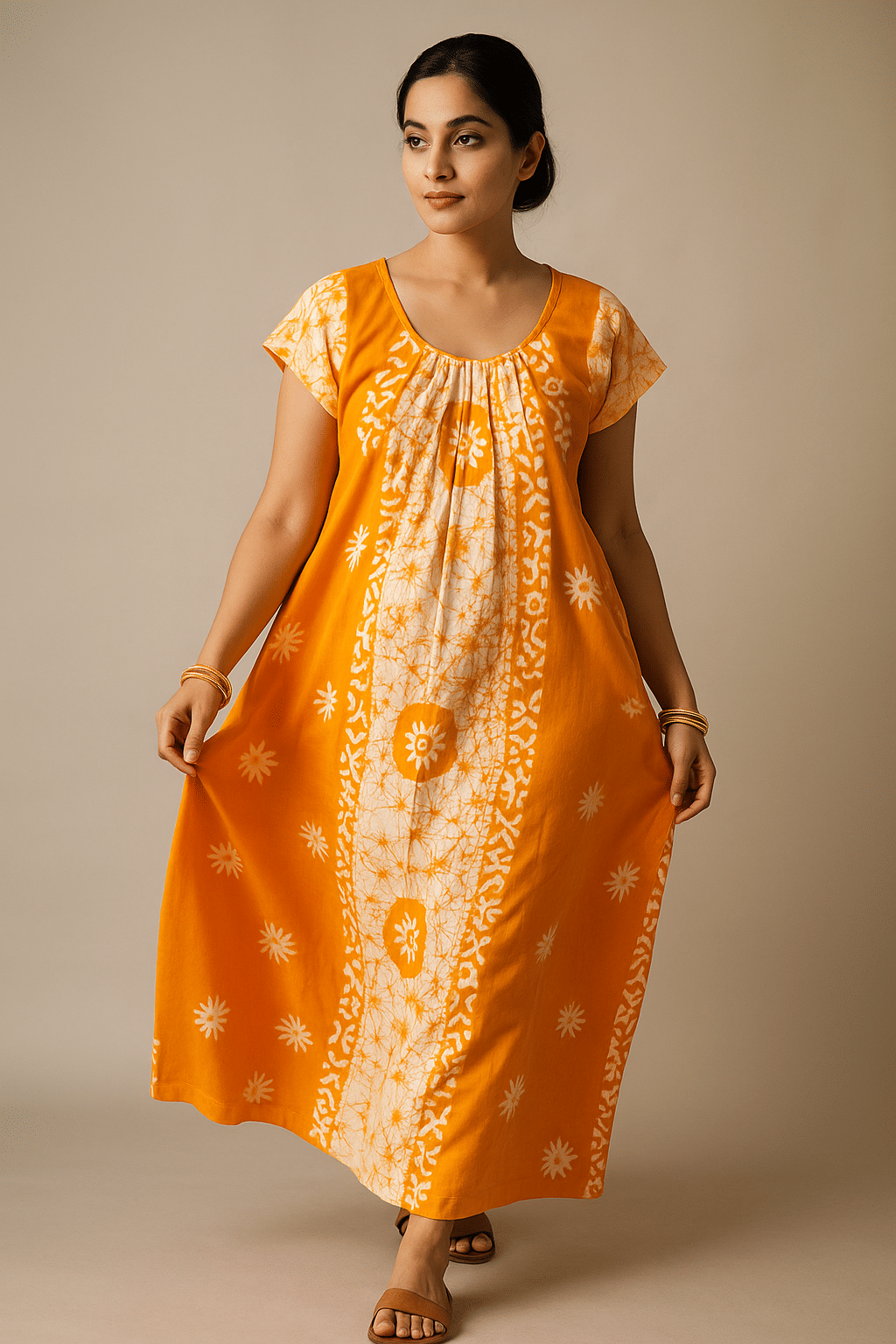     			SUCHITRA STORE Cotton Printed Women Kaftan Nighty ( Yellow )