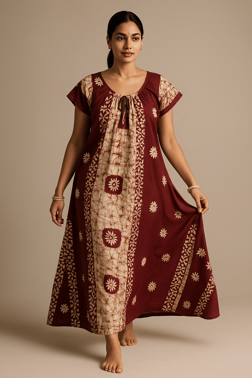     			SUCHITRA STORE Cotton Printed Women Kaftan Nighty ( Brown )