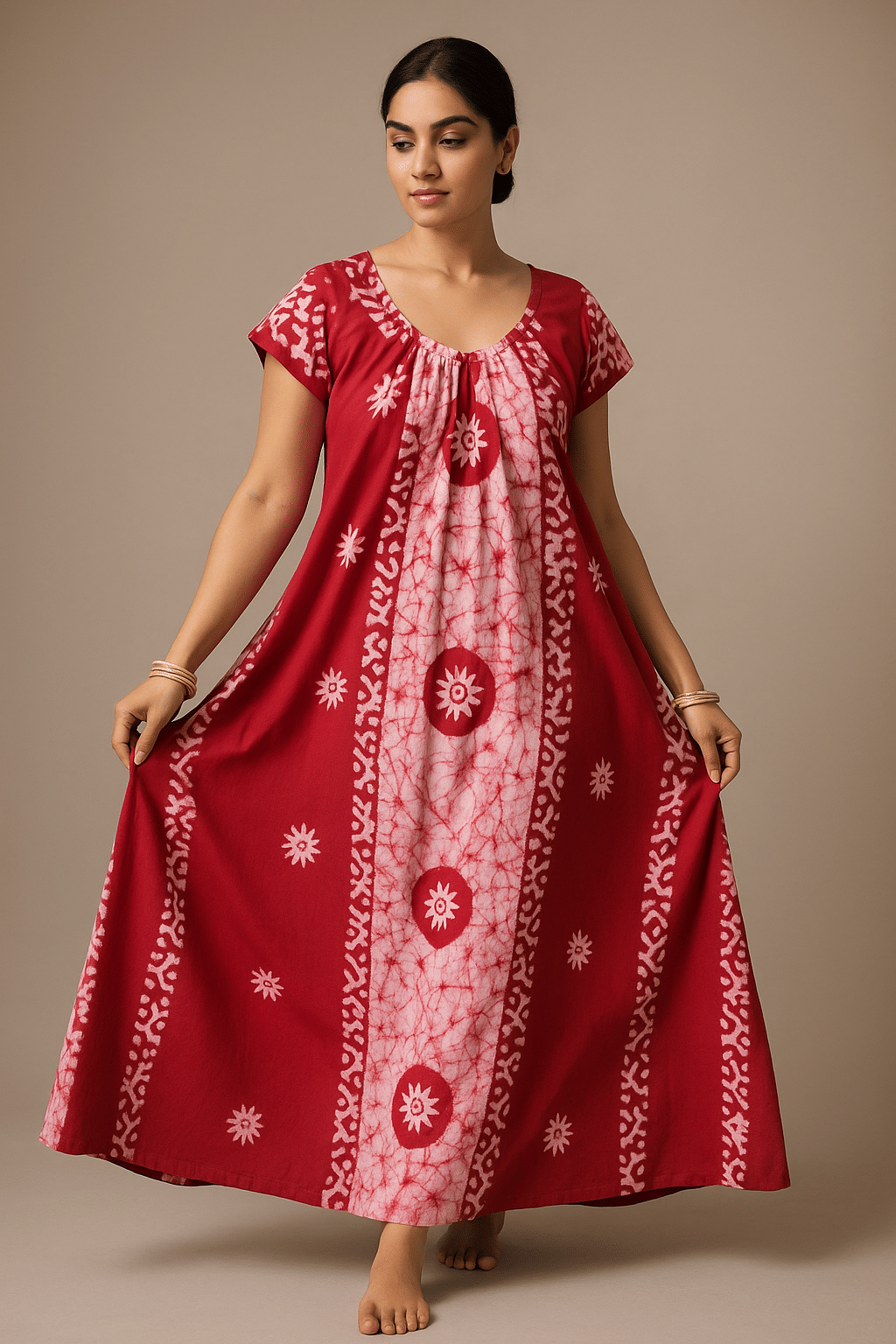     			SUCHITRA STORE Cotton Printed Women Kaftan Nighty ( Red )