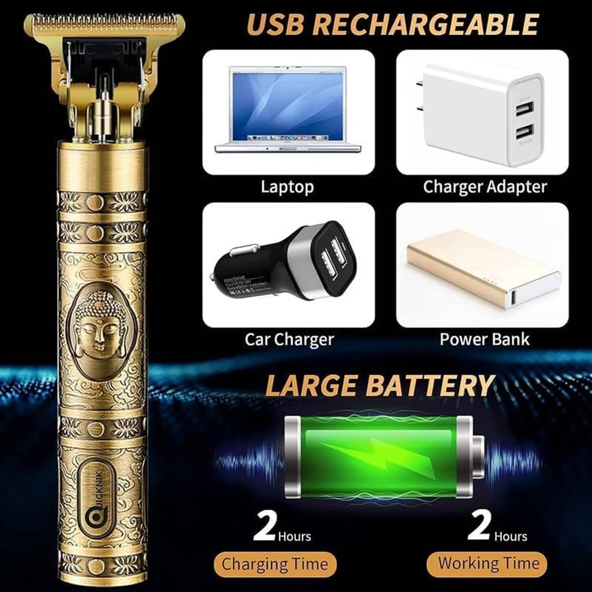     			Shop To Shop buddha trimmer Gold Corded,Cordless Beard Trimmer With 25 minutes Runtime