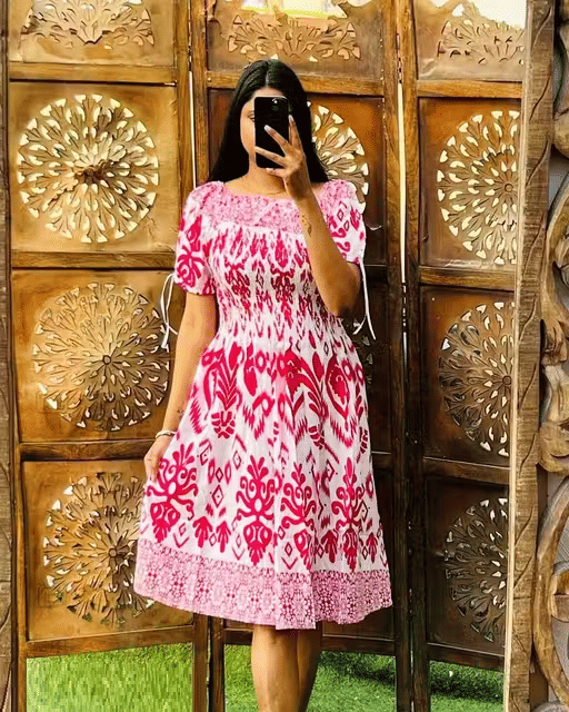     			TRENDY BIRD Women Cotton A-line Dress ( Pink )