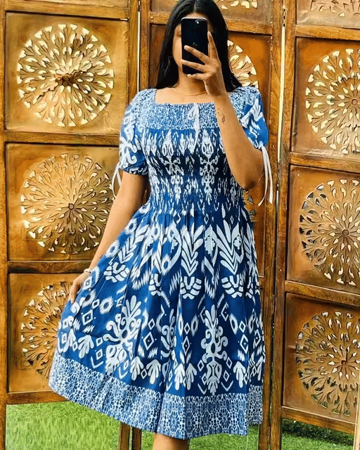     			TRENDY BIRD Women Cotton A-line Dress ( Blue )