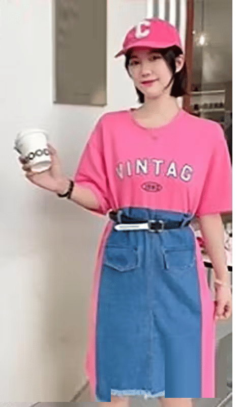     			TRENDY BIRD Women Denim A-line Dress ( Pink )