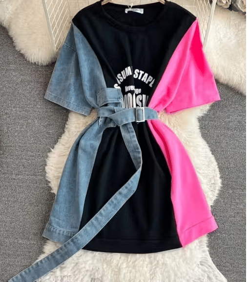     			TRENDY BIRD Women Denim A-line Dress ( Pink )