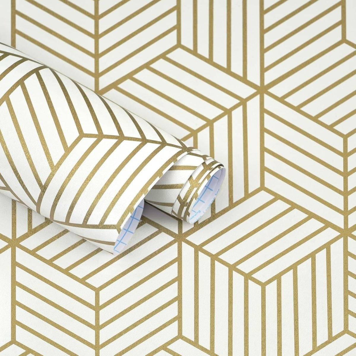     			Tiny Shiny White and Gold Geometric Lines Wallpaper Living room badroom