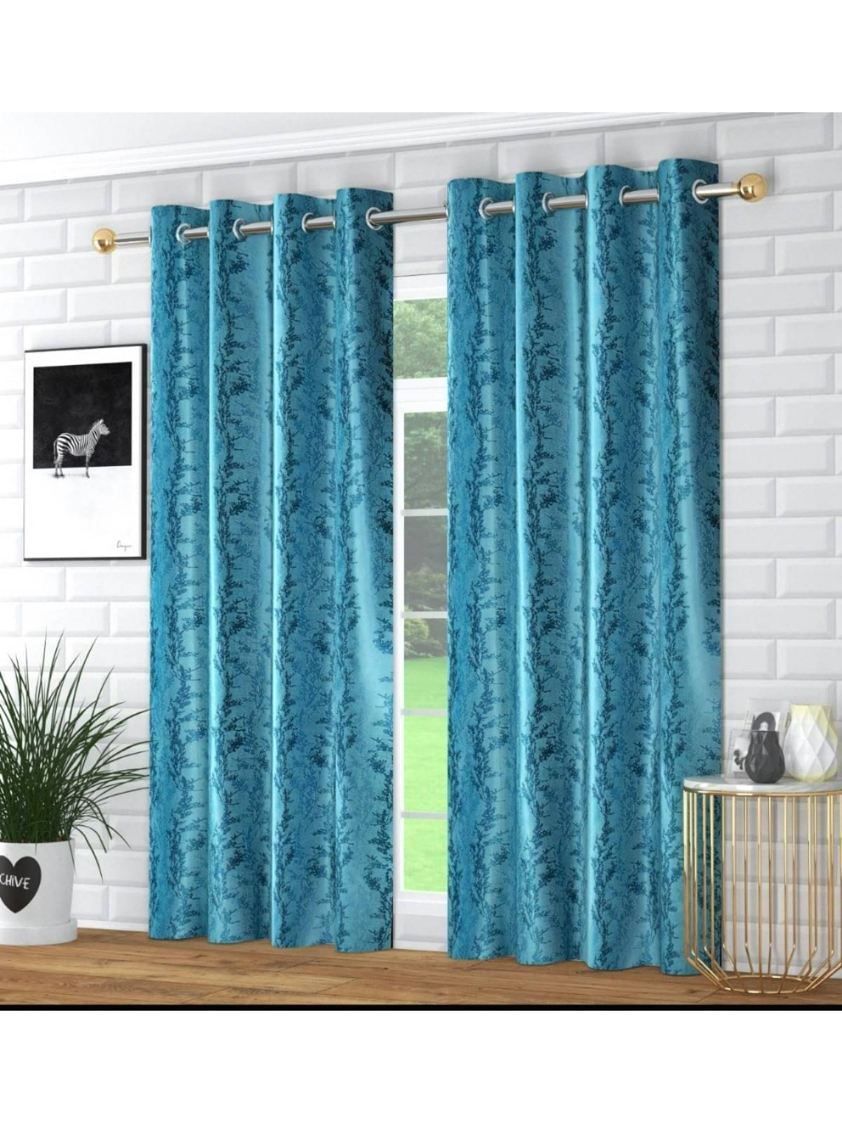 UrbanArts Abstract Printed Room Darkening Eyelet Curtain 5 ft ( Pack of 2 ) - Aqua     			UrbanArts Abstract Printed Room Darkening Eyelet Curtain 5 ft ( Pack of 2 ) - Aqua