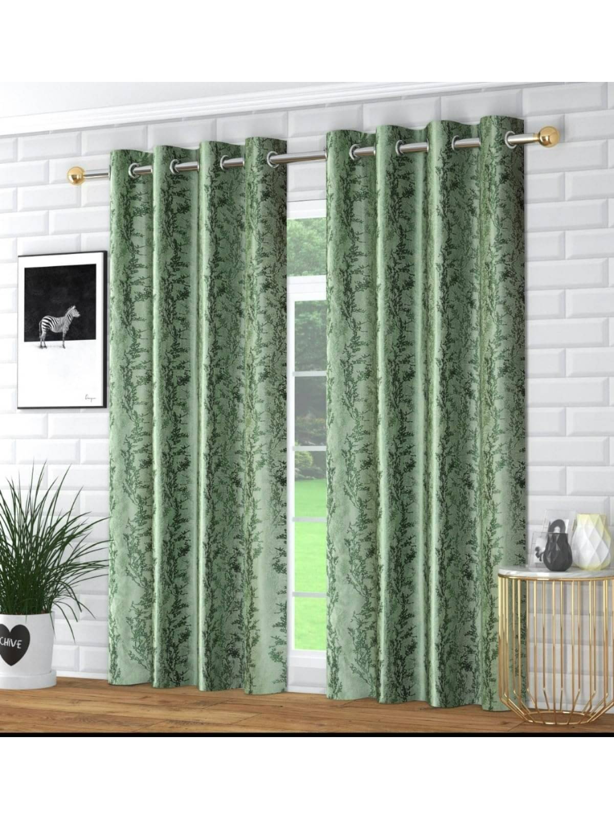 UrbanArts Abstract Printed Room Darkening Eyelet Curtain 9 ft ( Pack of 2 ) - Green UrbanArts Abstract Printed Room Darkening Eyelet Curtain 9 ft ( Pack of 2 ) - Green