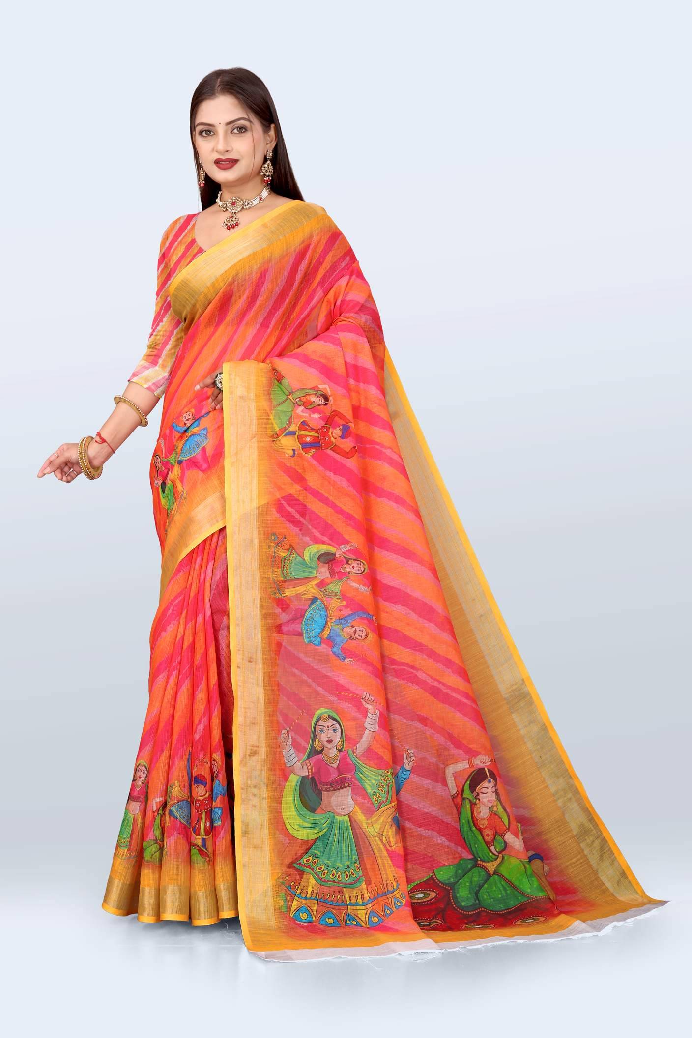 VTEXX Cotton Printed Regular Saree With Unstitched Blouse Piece ( Orange )     			VTEXX Cotton Printed Regular Saree With Unstitched Blouse Piece ( Orange )