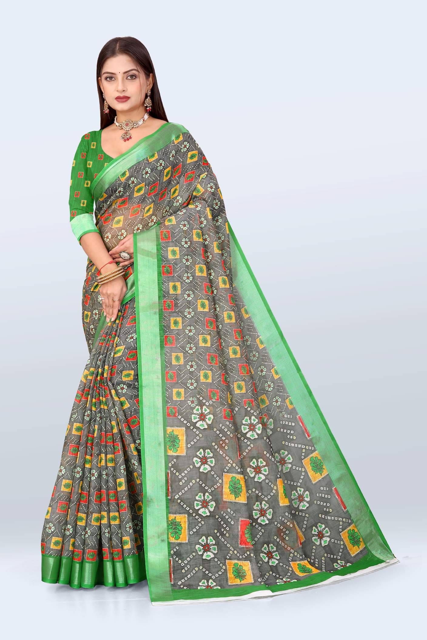     			VTEXX Cotton Printed Regular Saree With Unstitched Blouse Piece ( Multicolor 2 )
