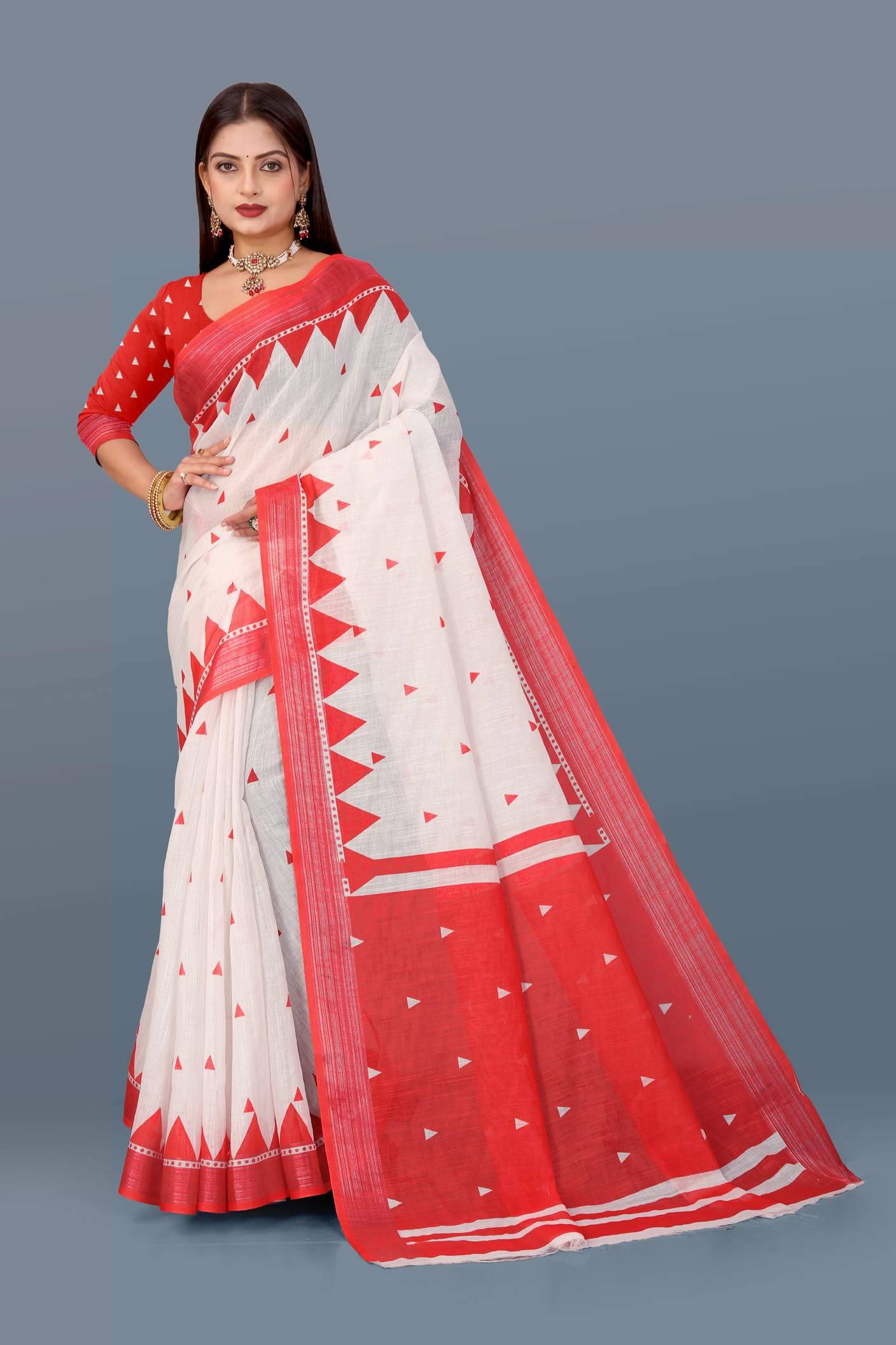     			VTEXX Cotton Printed Regular Saree With Unstitched Blouse Piece ( White )