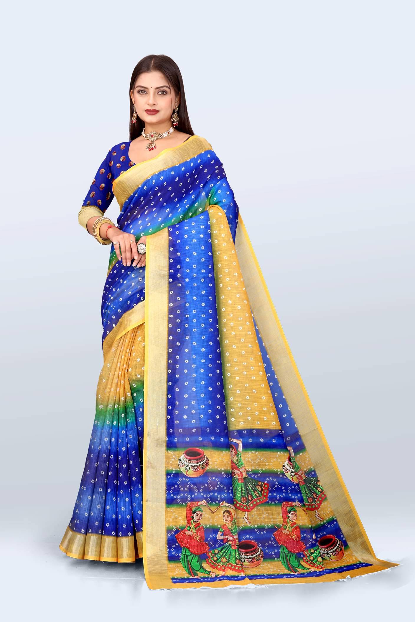     			VTEXX Cotton Printed Regular Saree With Unstitched Blouse Piece ( Blue )
