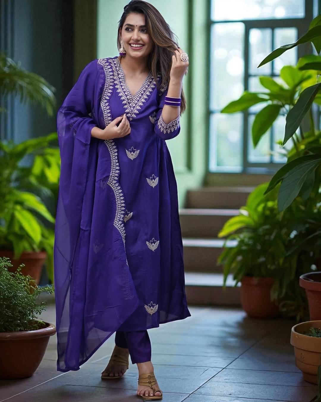Veorda Wear Women Chanderi Embroidered Straight Kurti With Pants ( Purple )     			Veorda Wear Women Chanderi Embroidered Straight Kurti With Pants ( Purple )