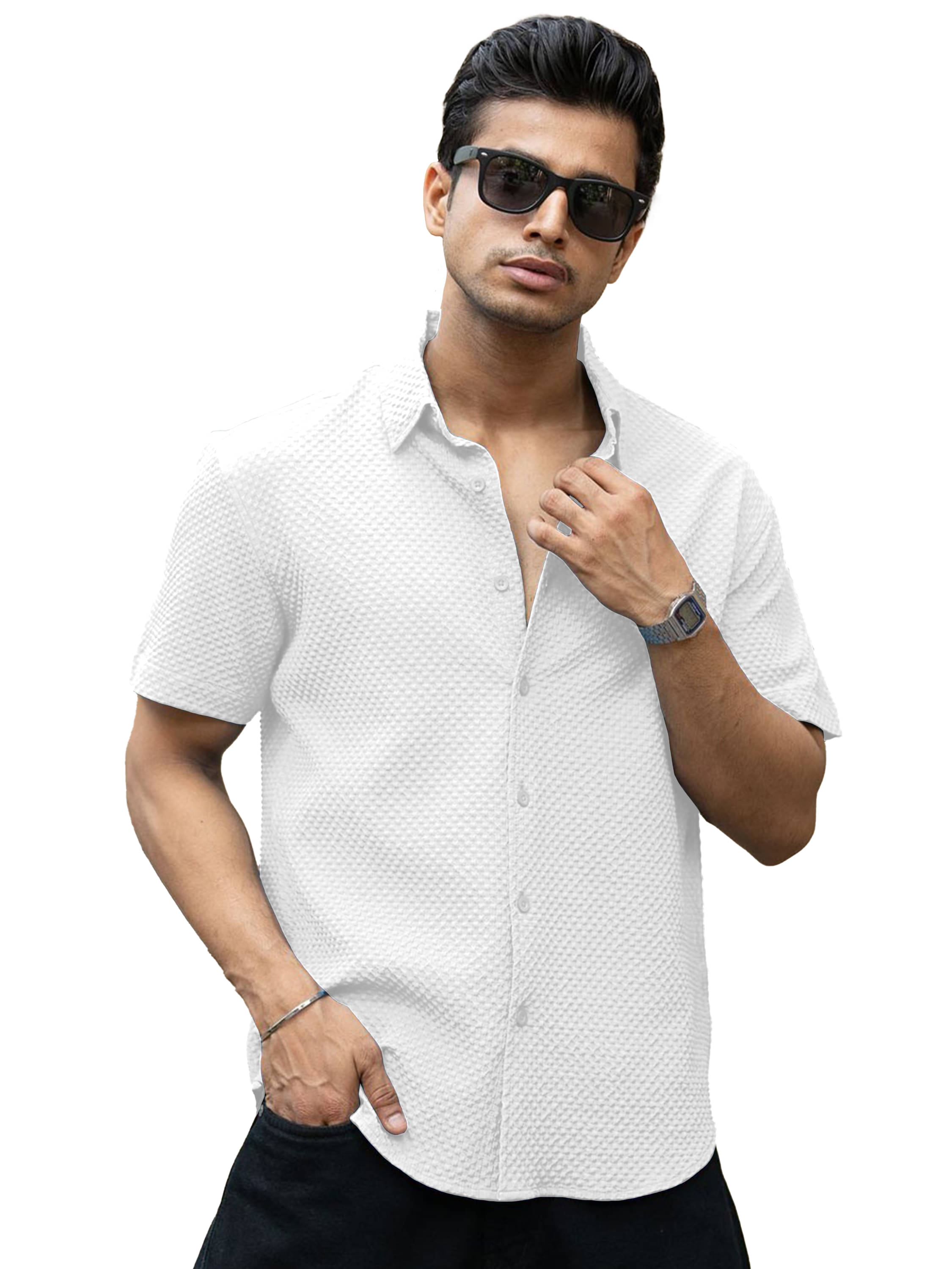 WEBRIC Cotton Blend Regular Fit Popcorn Textured Half Sleeves Men's Casual Shirt - White ( Pack of 1 ) WEBRIC Cotton Blend Regular Fit Popcorn Textured Half Sleeves Men's Casual Shirt - White ( Pack of 1 )