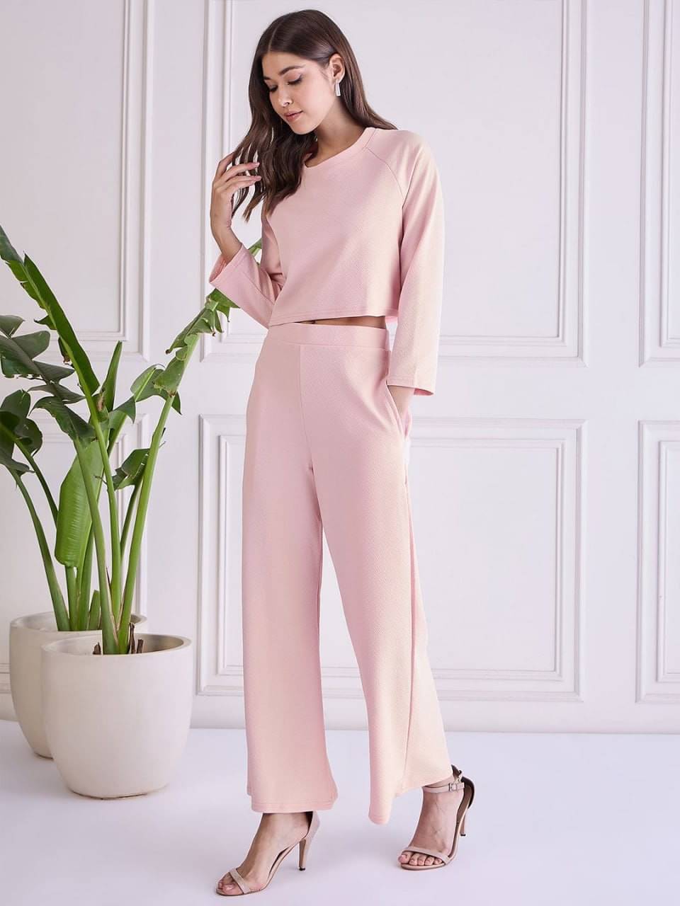     			WESTCLFF.CO Women Solid Top With Palazzos Co-Ord Set ( Peach )