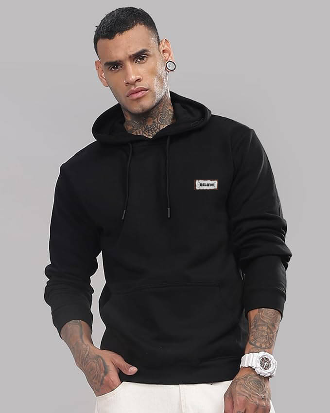 fashlook Woollen Hooded Men's Sweatshirt - Black ( Pack of 1 ) fashlook Woollen Hooded Men's Sweatshirt - Black ( Pack of 1 )