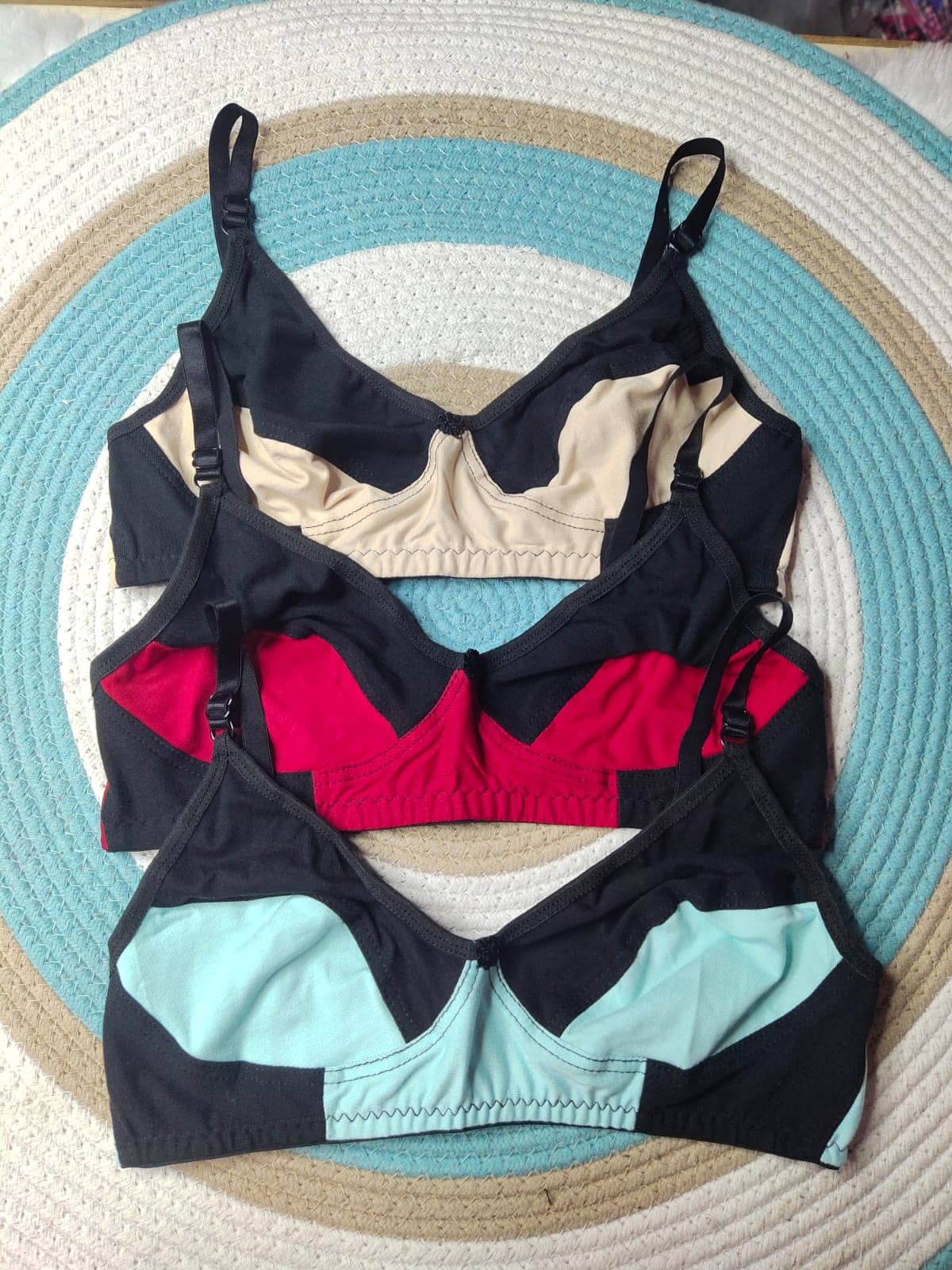 love girl Pack of 3 Cotton Blend Non Padded Everyday Bra For Women ( Multicolor 3 )