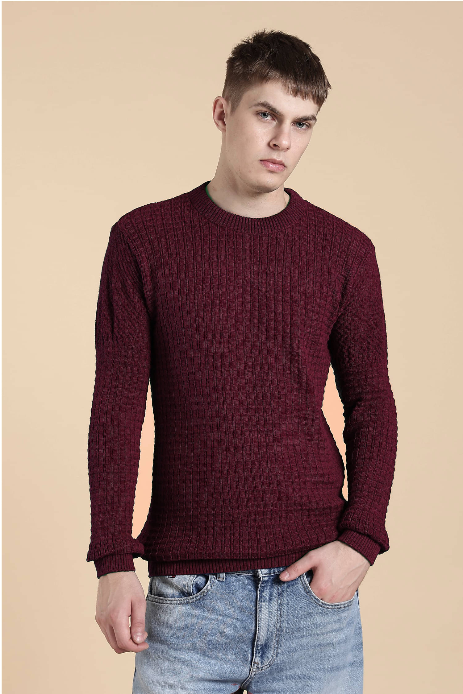     			nikline Woollen Round Neck Men's Full Sleeves Pullover Sweater - Maroon ( Pack of 1 )