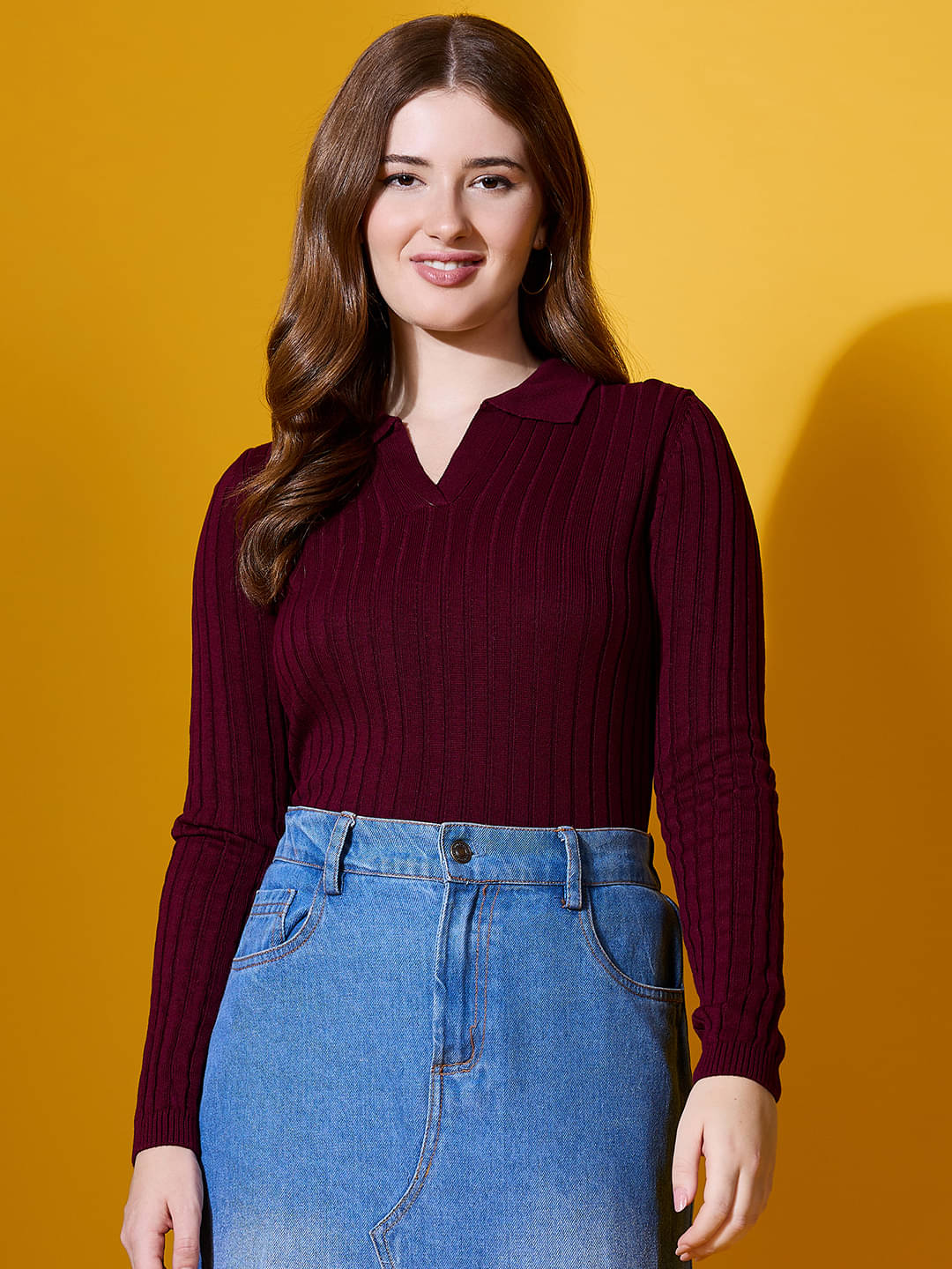 98 Degree North Women Cotton Shirt Collar Pullover ( Maroon ) 98 Degree North Women Cotton Shirt Collar Pullover ( Maroon )