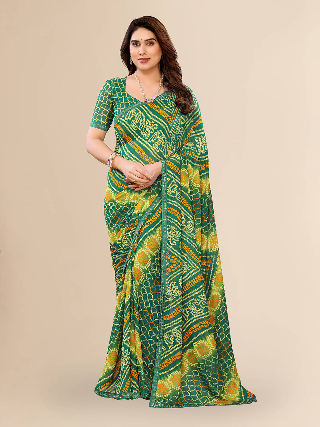     			ANAND SAREES Georgette Printed Ilkal Saree With Unstitched Blouse Piece ( GREEN )
