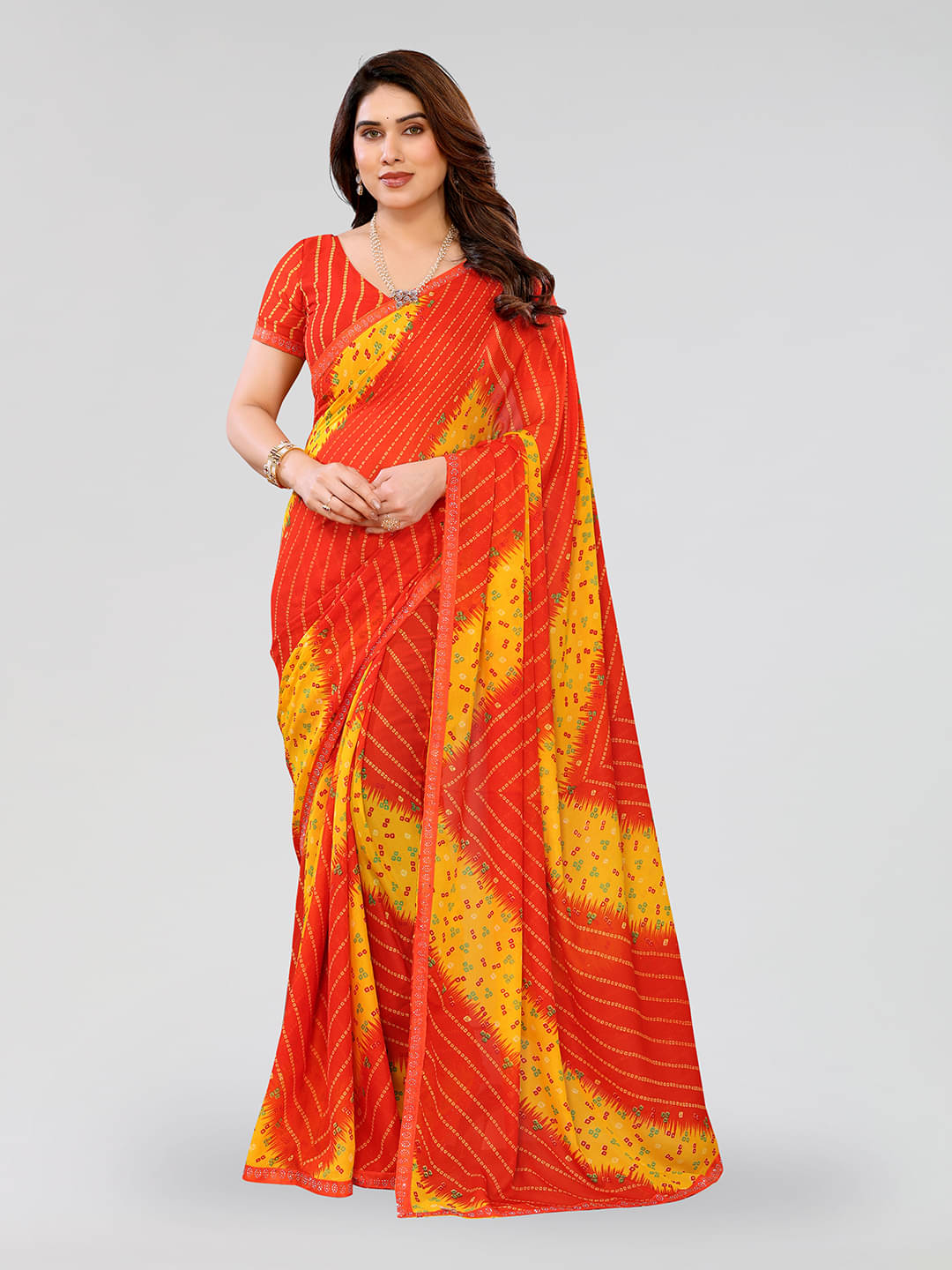     			ANAND SAREES Georgette Printed Ilkal Saree With Unstitched Blouse Piece ( RED )