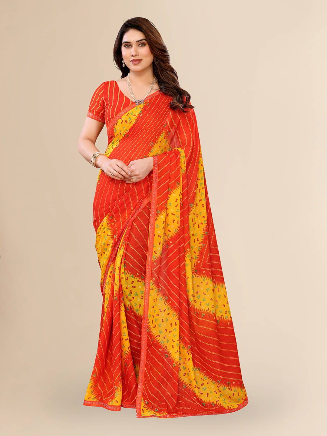     			ANAND SAREES Georgette Printed Ilkal Saree With Unstitched Blouse Piece ( RED )