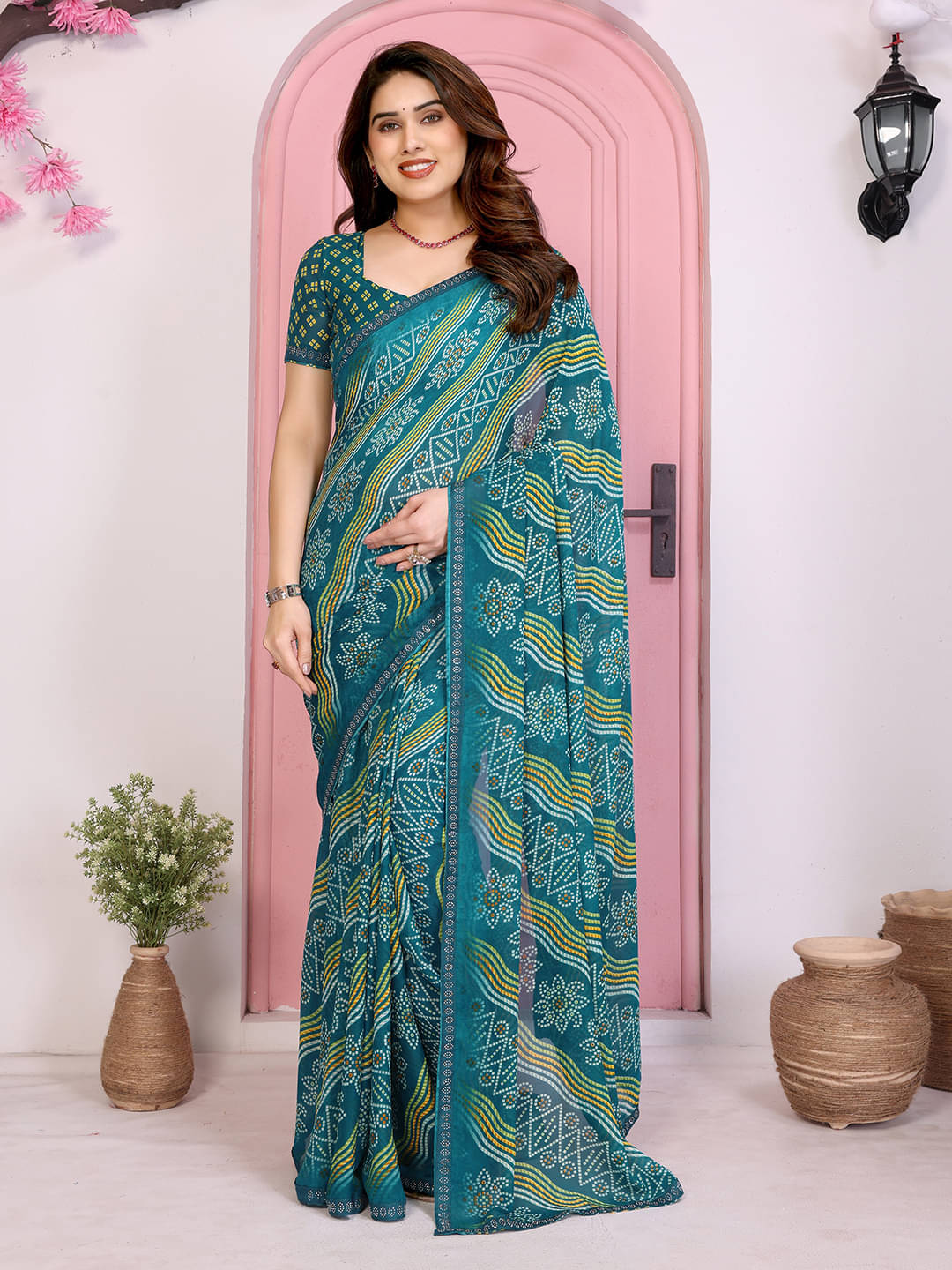     			ANAND SAREES Georgette Printed Ilkal Saree With Unstitched Blouse Piece ( RAMA )