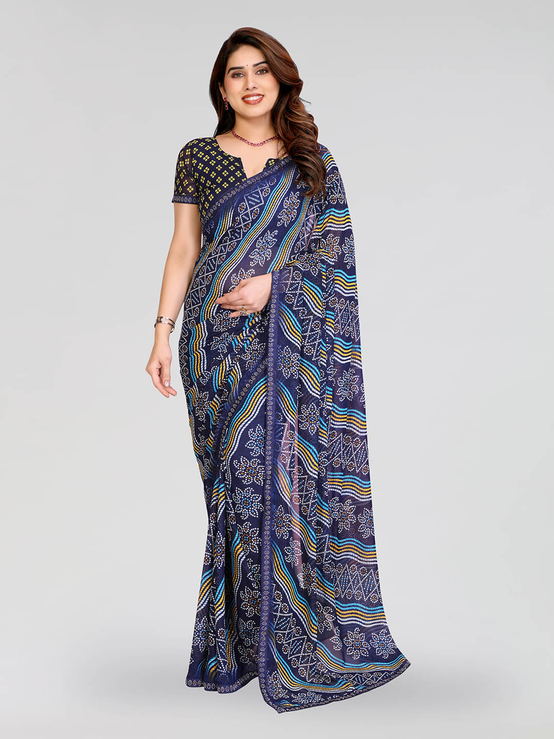     			ANAND SAREES Georgette Printed Ilkal Saree With Unstitched Blouse Piece ( BLUE )