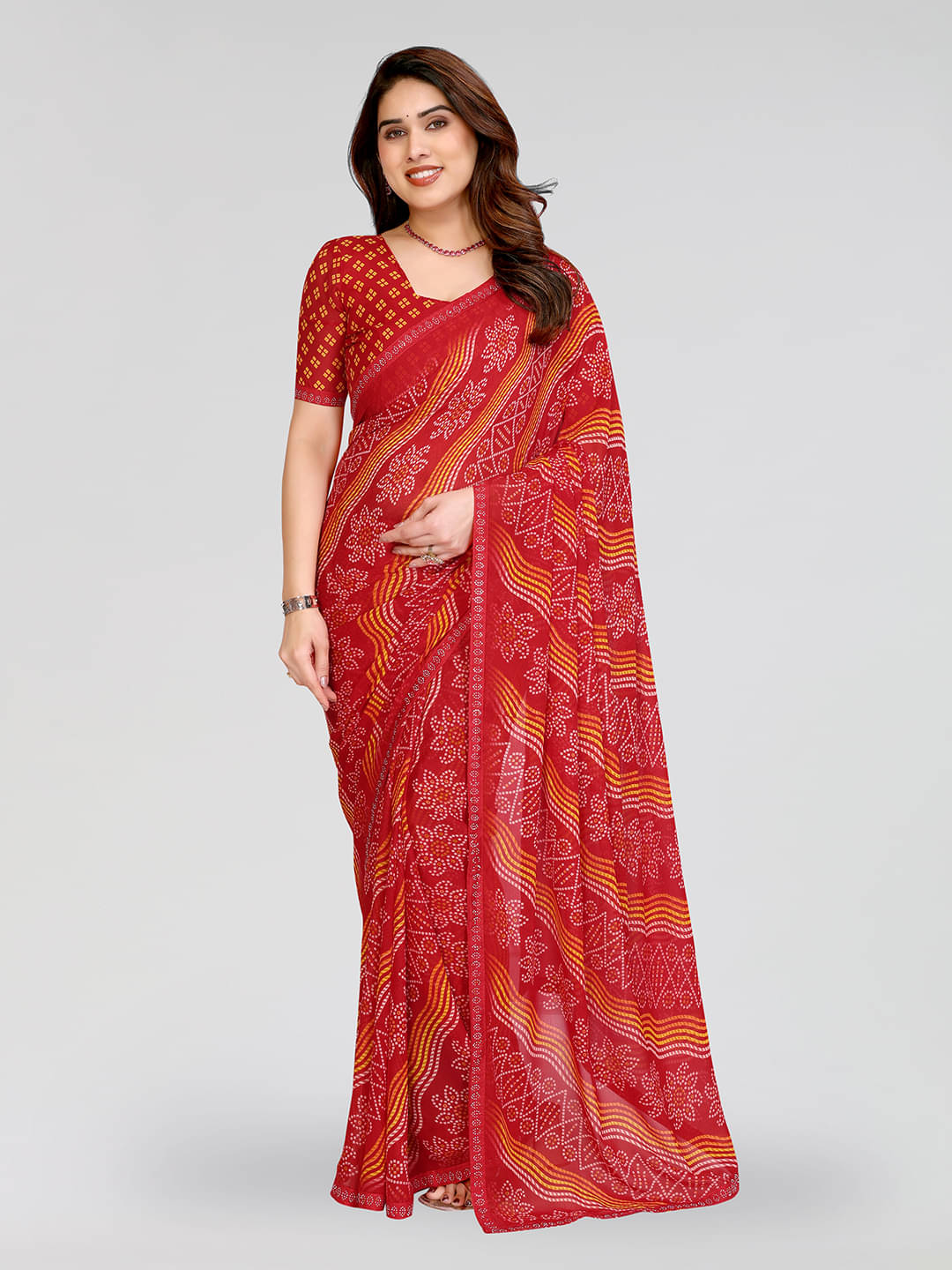 ANAND SAREES Georgette Printed Ilkal Saree With Unstitched Blouse Piece ( RED )     			ANAND SAREES Georgette Printed Ilkal Saree With Unstitched Blouse Piece ( RED )