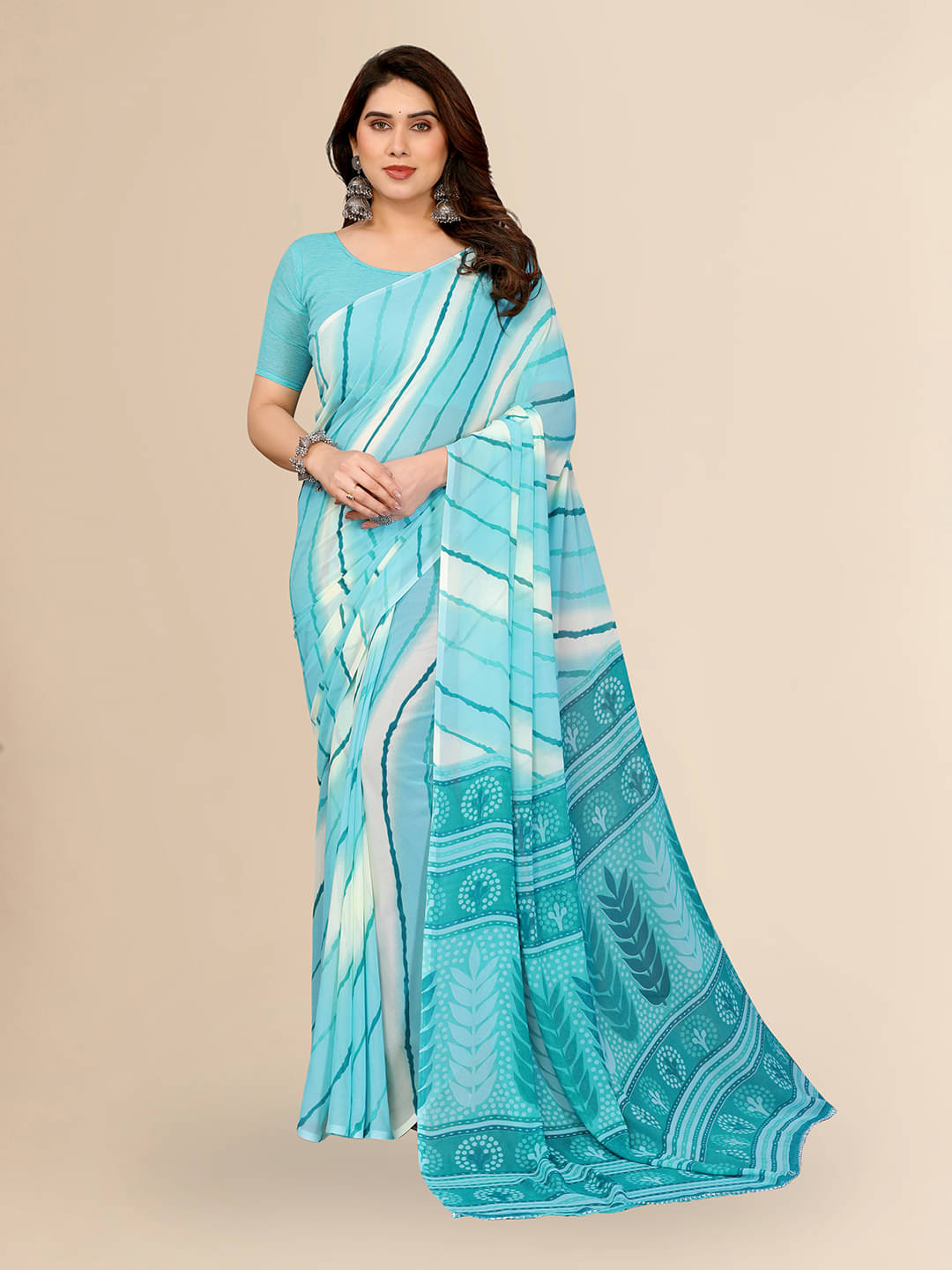 ANAND SAREES Georgette Printed Kasavu Saree With Unstitched Blouse Piece ( RAMA ) ANAND SAREES Georgette Printed Kasavu Saree With Unstitched Blouse Piece ( RAMA )