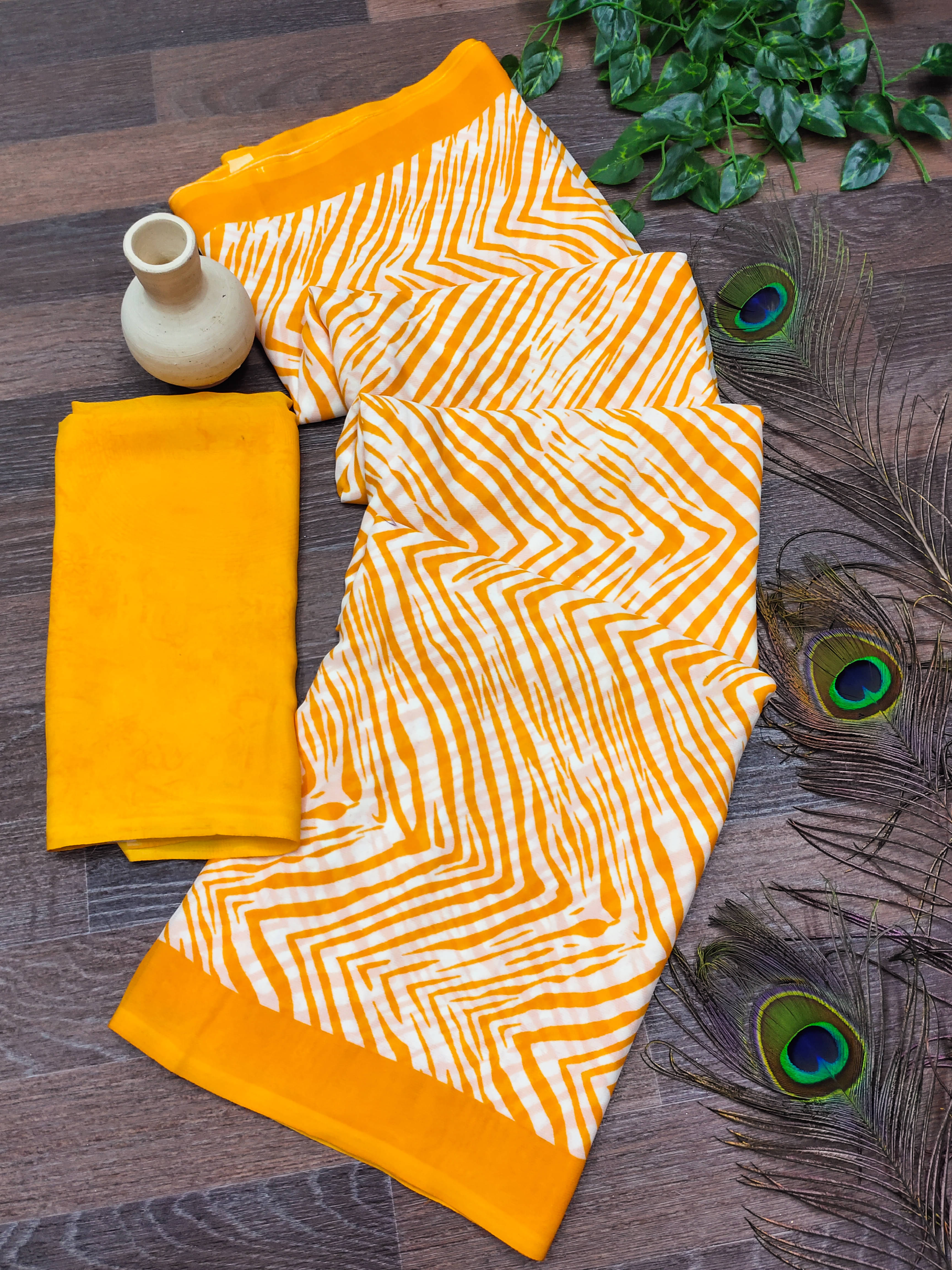     			ANAND SAREES Georgette Printed Kasavu Saree With Unstitched Blouse Piece ( YELLOW )