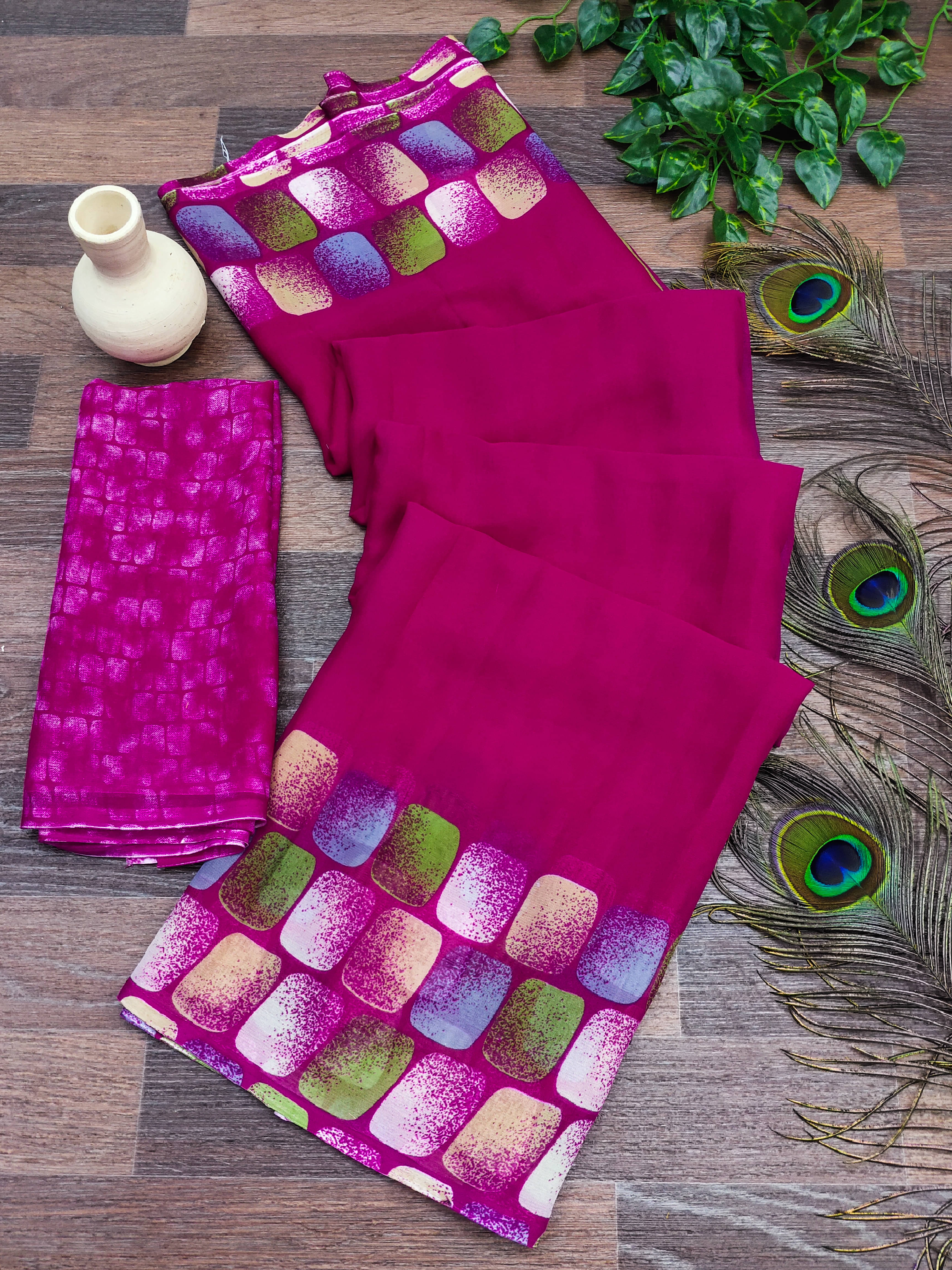     			ANAND SAREES Georgette Printed Kasavu Saree With Unstitched Blouse Piece ( PINK )