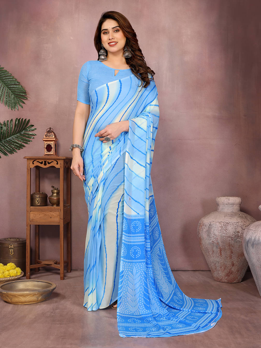 ANAND SAREES Georgette Printed Kasavu Saree With Unstitched Blouse Piece ( BLUE ) ANAND SAREES Georgette Printed Kasavu Saree With Unstitched Blouse Piece ( BLUE )