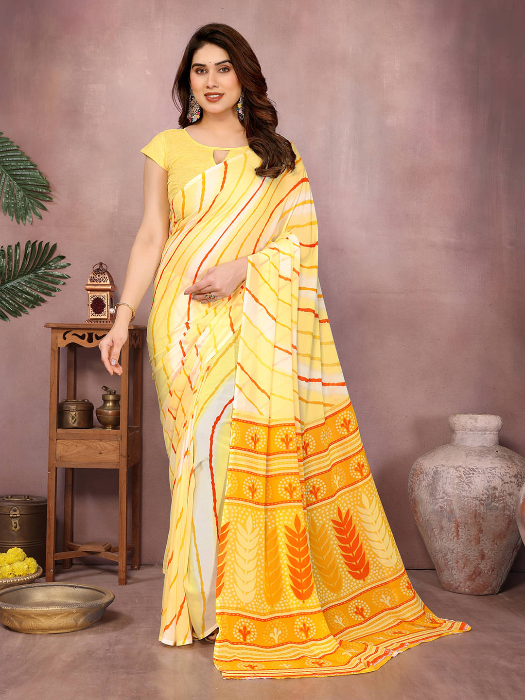 ANAND SAREES Georgette Printed Kasavu Saree With Unstitched Blouse Piece ( YELLOW ) ANAND SAREES Georgette Printed Kasavu Saree With Unstitched Blouse Piece ( YELLOW )
