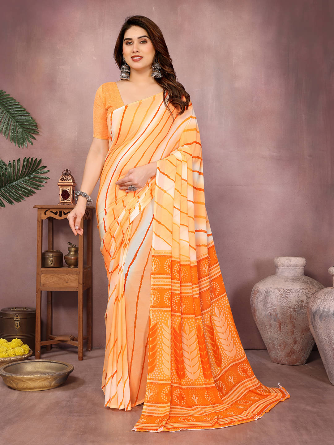 ANAND SAREES Georgette Printed Kasavu Saree With Unstitched Blouse Piece ( ORANGE ) ANAND SAREES Georgette Printed Kasavu Saree With Unstitched Blouse Piece ( ORANGE )