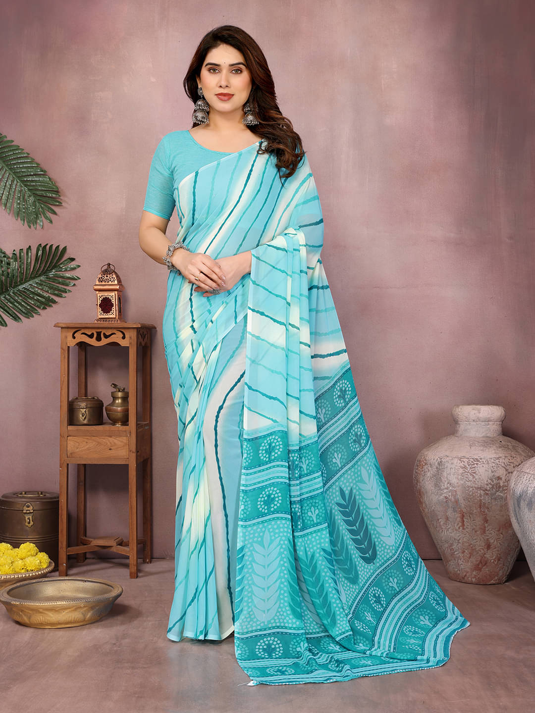     			ANAND SAREES Georgette Printed Kasavu Saree With Unstitched Blouse Piece ( RAMA )