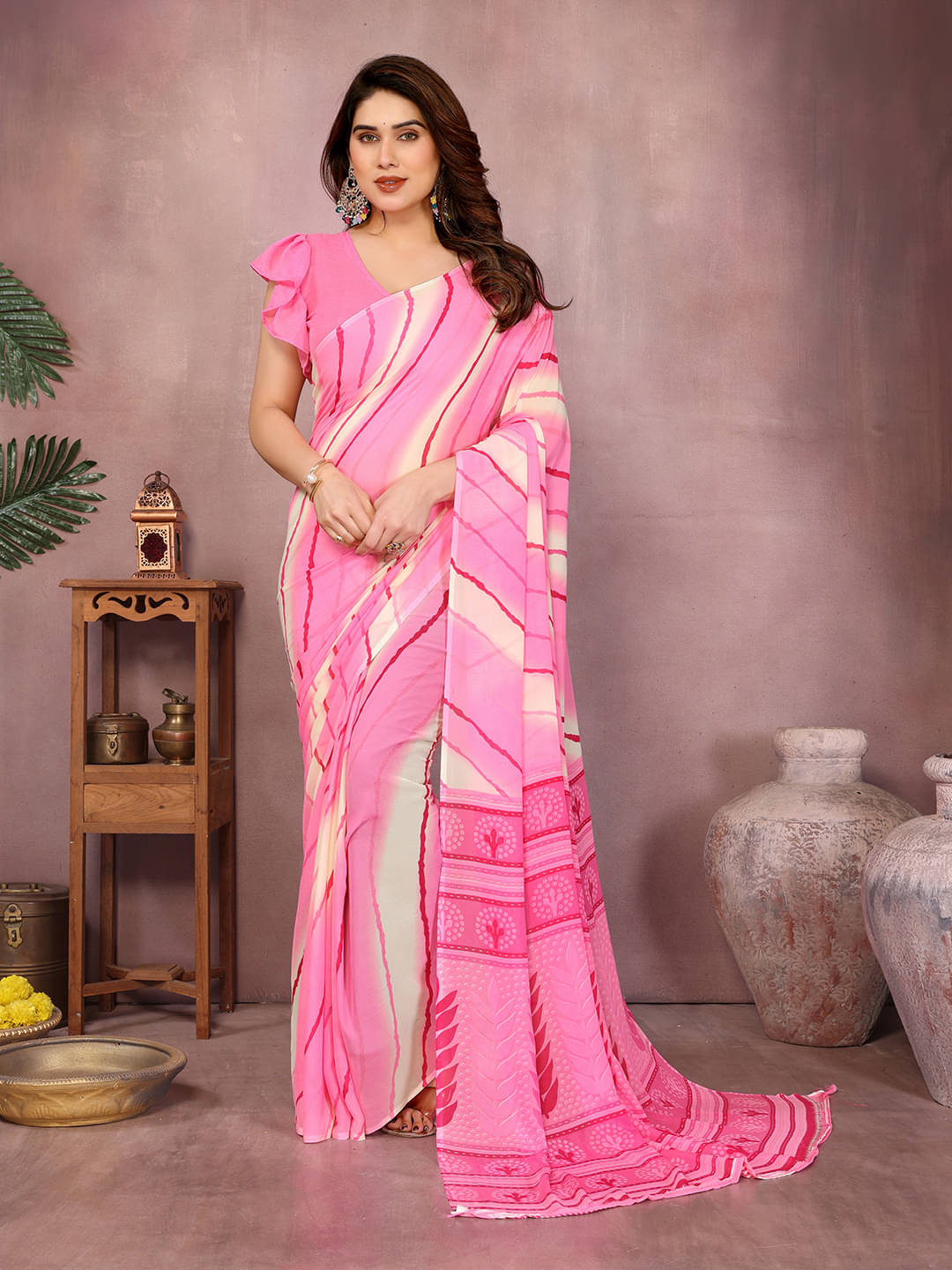     			ANAND SAREES Georgette Printed Kasavu Saree With Unstitched Blouse Piece ( PINK )