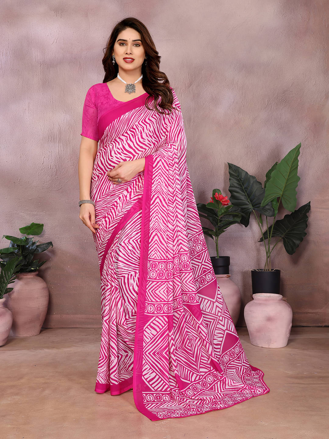     			ANAND SAREES Georgette Printed Kasavu Saree With Unstitched Blouse Piece ( PINK )