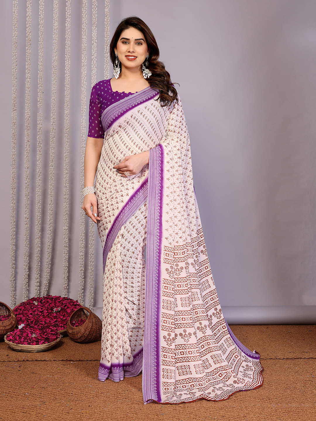 ANAND SAREES Georgette Printed Kasavu Saree With Unstitched Blouse Piece ( PURPLE ) ANAND SAREES Georgette Printed Kasavu Saree With Unstitched Blouse Piece ( PURPLE )