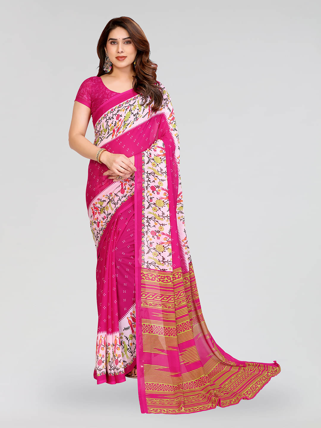     			ANAND SAREES Georgette Printed Kasavu Saree With Unstitched Blouse Piece ( PINK )