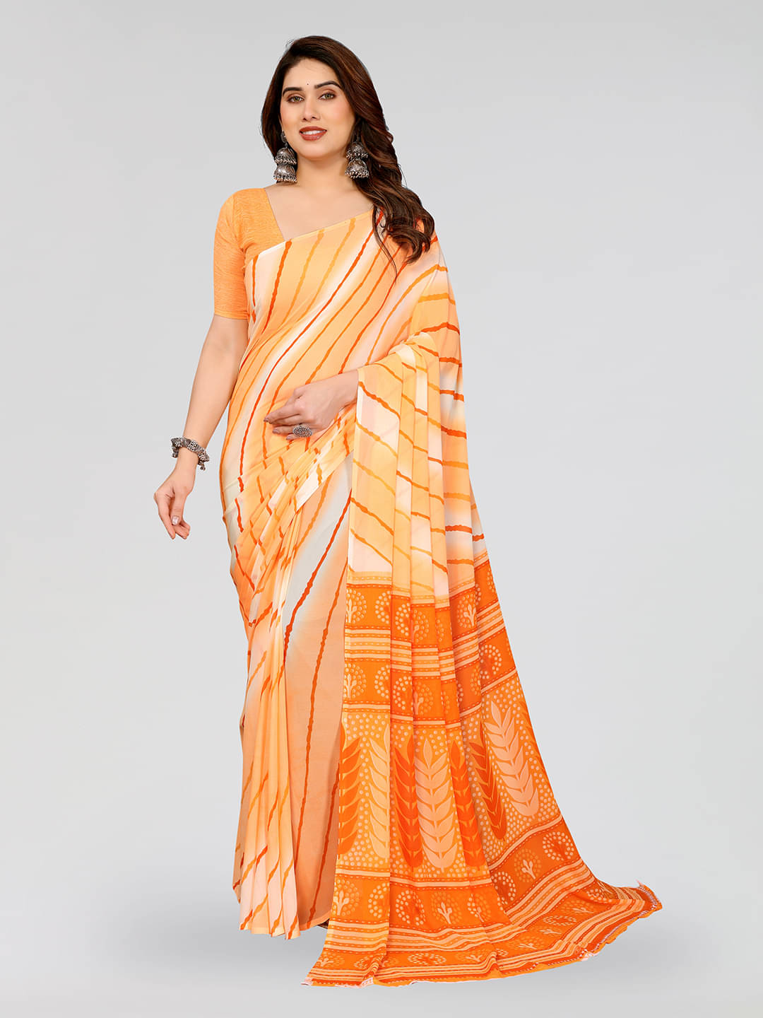     			ANAND SAREES Georgette Printed Kasavu Saree With Unstitched Blouse Piece ( ORANGE )