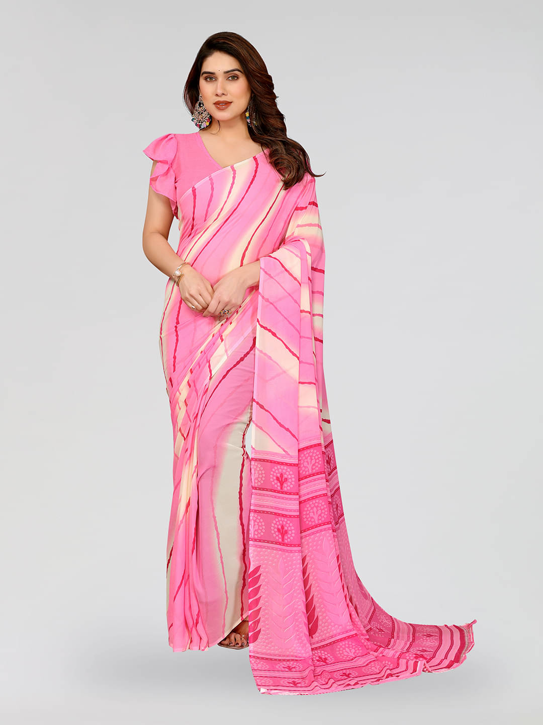     			ANAND SAREES Georgette Printed Kasavu Saree With Unstitched Blouse Piece ( PINK )