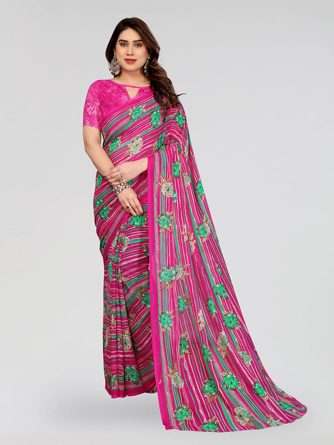     			ANAND SAREES Georgette Printed Kasavu Saree With Unstitched Blouse Piece ( PINK )
