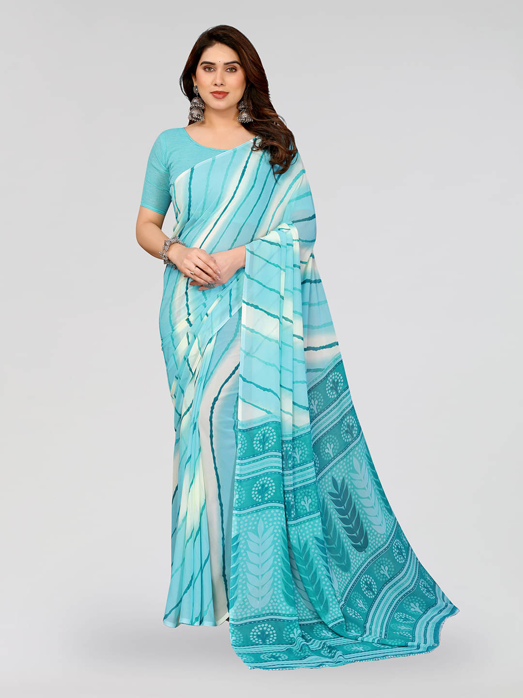 ANAND SAREES Georgette Printed Kasavu Saree With Unstitched Blouse Piece ( RAMA ) ANAND SAREES Georgette Printed Kasavu Saree With Unstitched Blouse Piece ( RAMA )