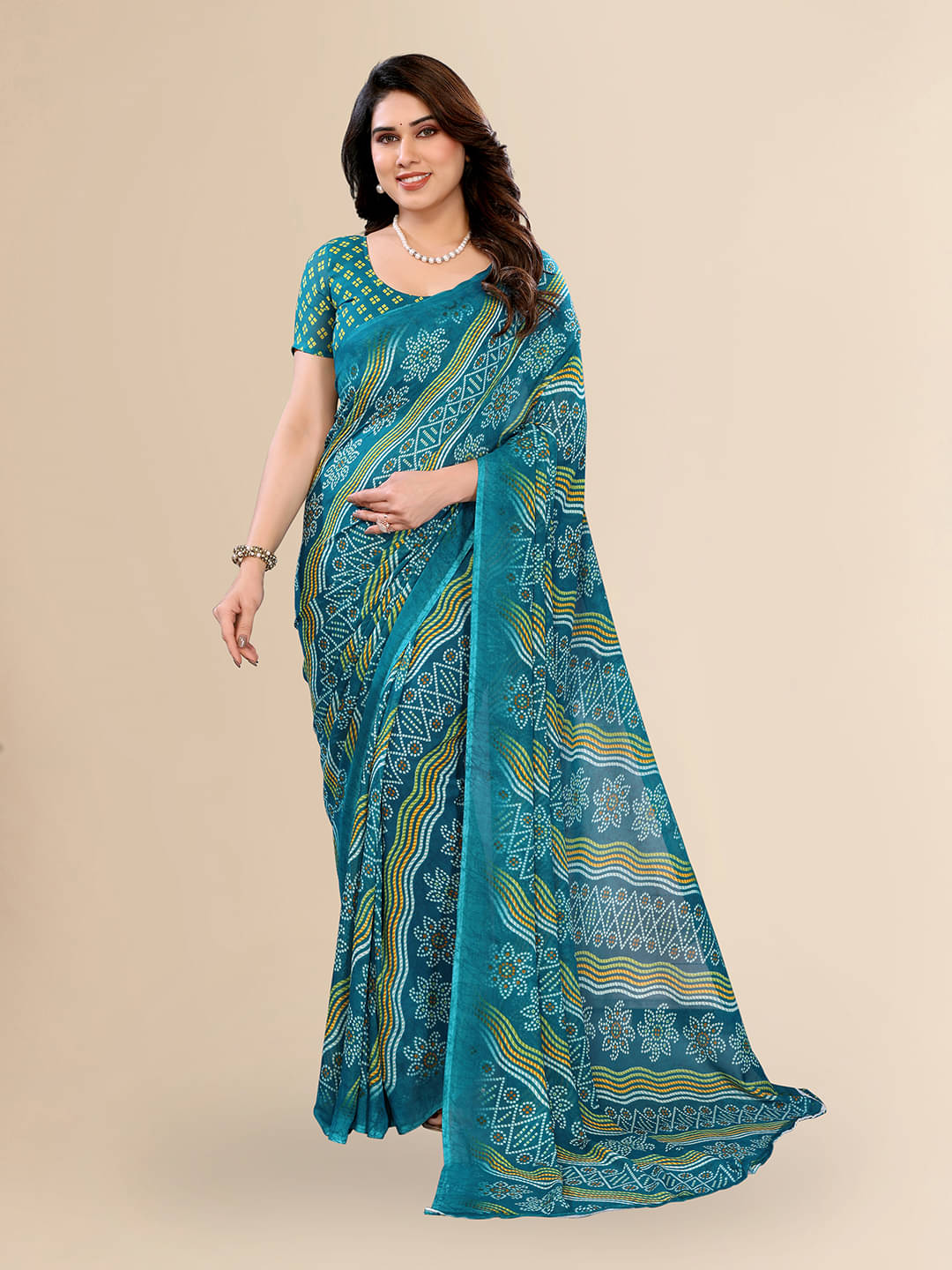     			ANAND SAREES Georgette Printed Kasavu Saree With Unstitched Blouse Piece ( RAMA )