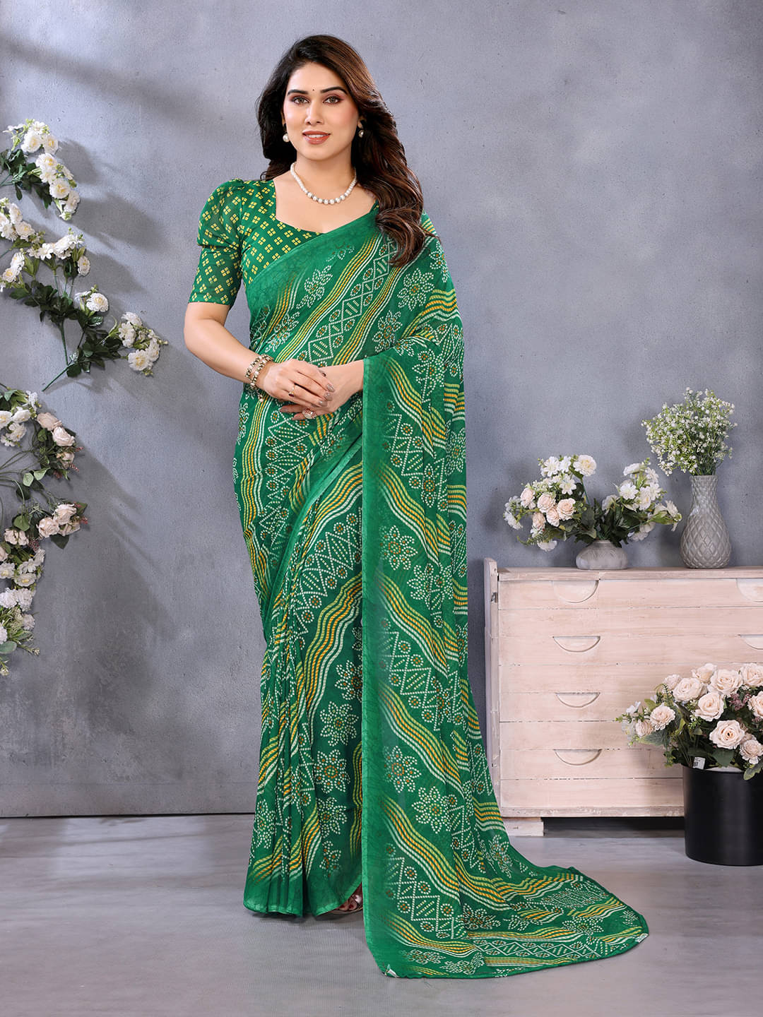 ANAND SAREES Georgette Printed Kasavu Saree With Unstitched Blouse Piece ( GREEN ) ANAND SAREES Georgette Printed Kasavu Saree With Unstitched Blouse Piece ( GREEN )