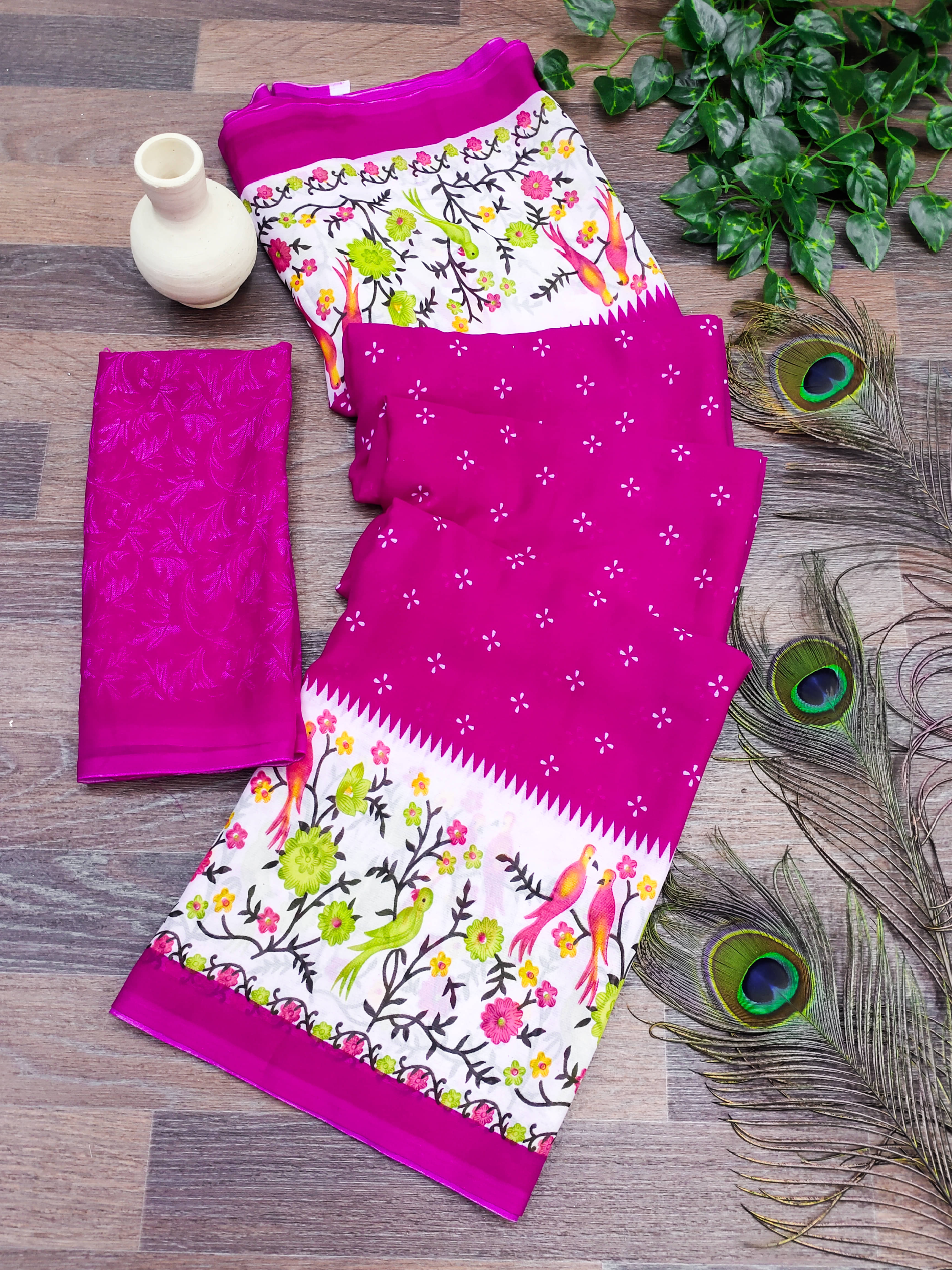     			ANAND SAREES Georgette Printed Kasavu Saree With Unstitched Blouse Piece ( PINK )