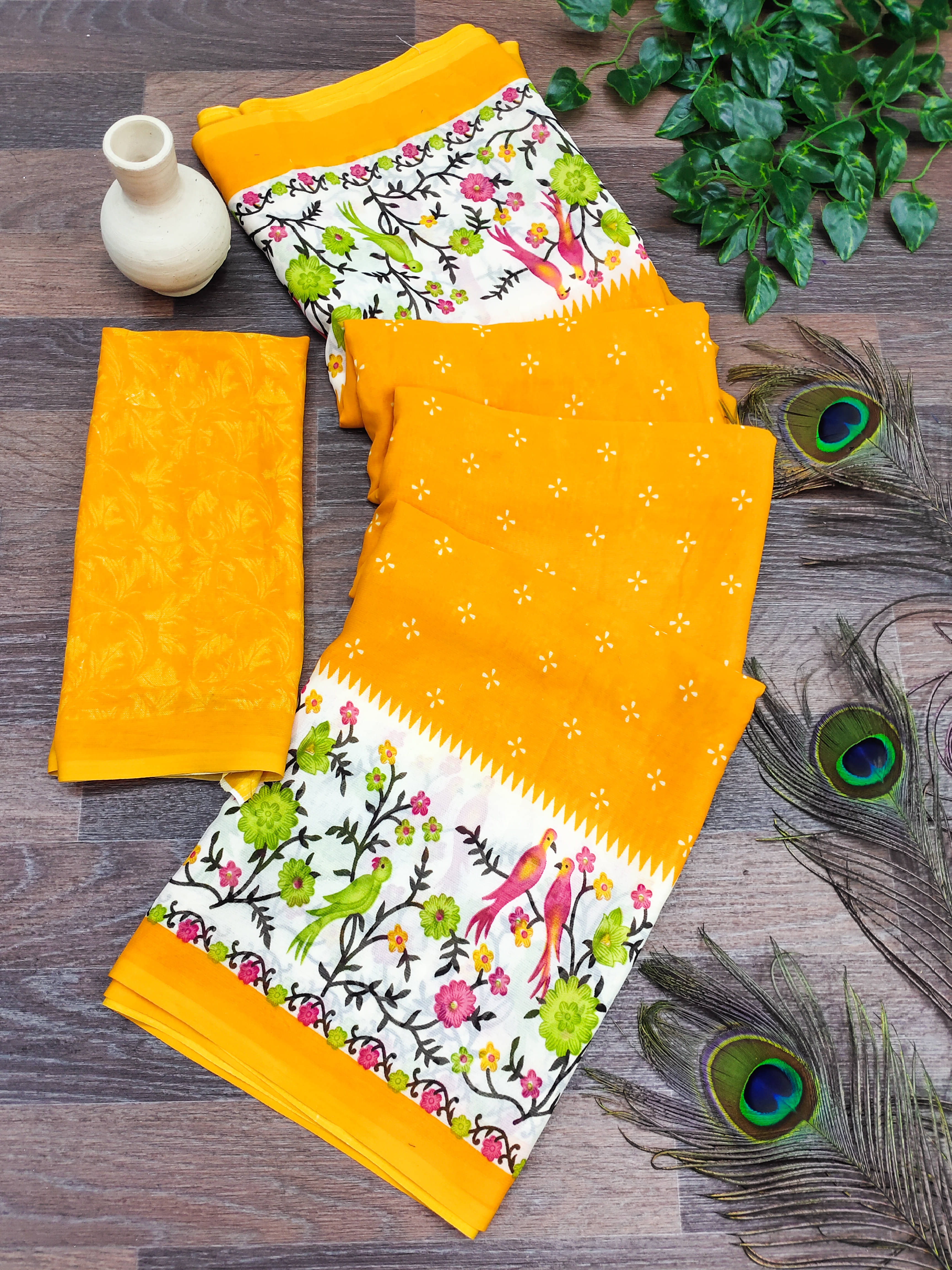     			ANAND SAREES Georgette Printed Kasavu Saree With Unstitched Blouse Piece ( YELLOW )