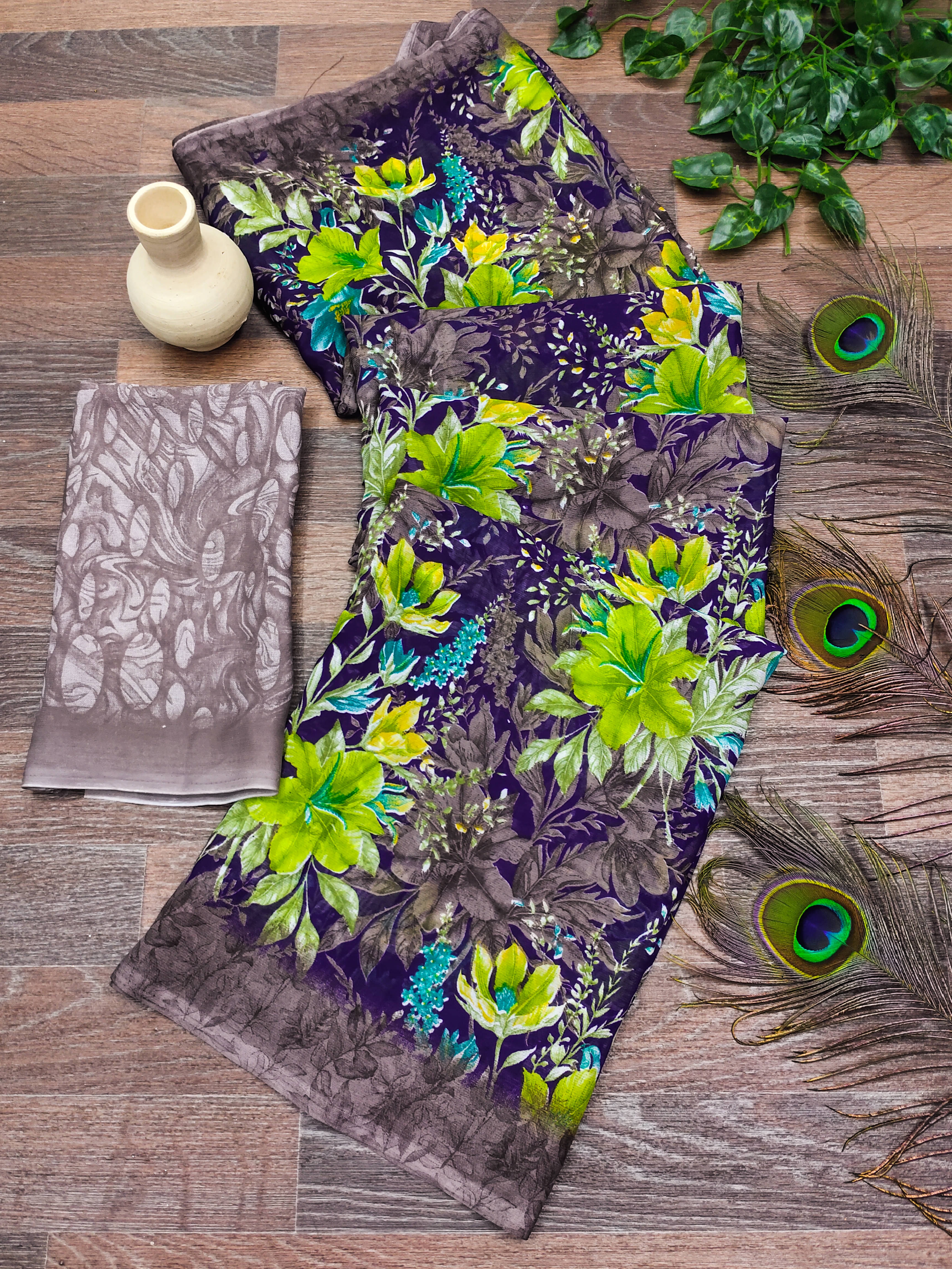     			ANAND SAREES Georgette Printed Kasavu Saree With Unstitched Blouse Piece ( PURPLE )