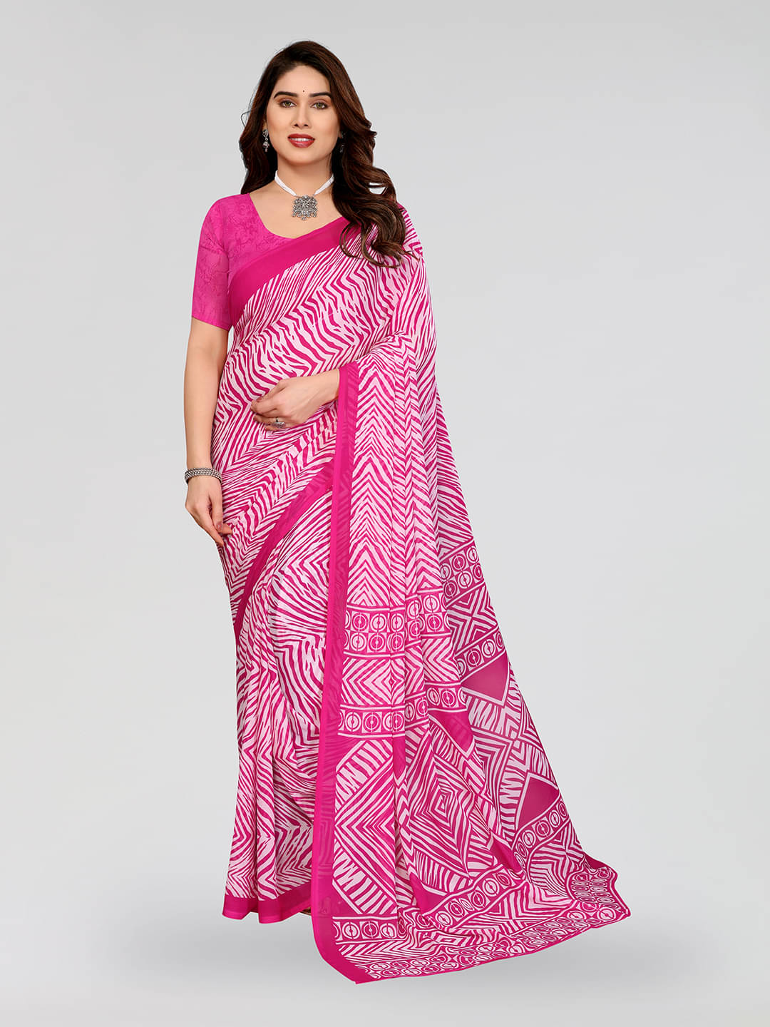 ANAND SAREES Georgette Printed Kasavu Saree With Unstitched Blouse Piece ( PINK ) ANAND SAREES Georgette Printed Kasavu Saree With Unstitched Blouse Piece ( PINK )
