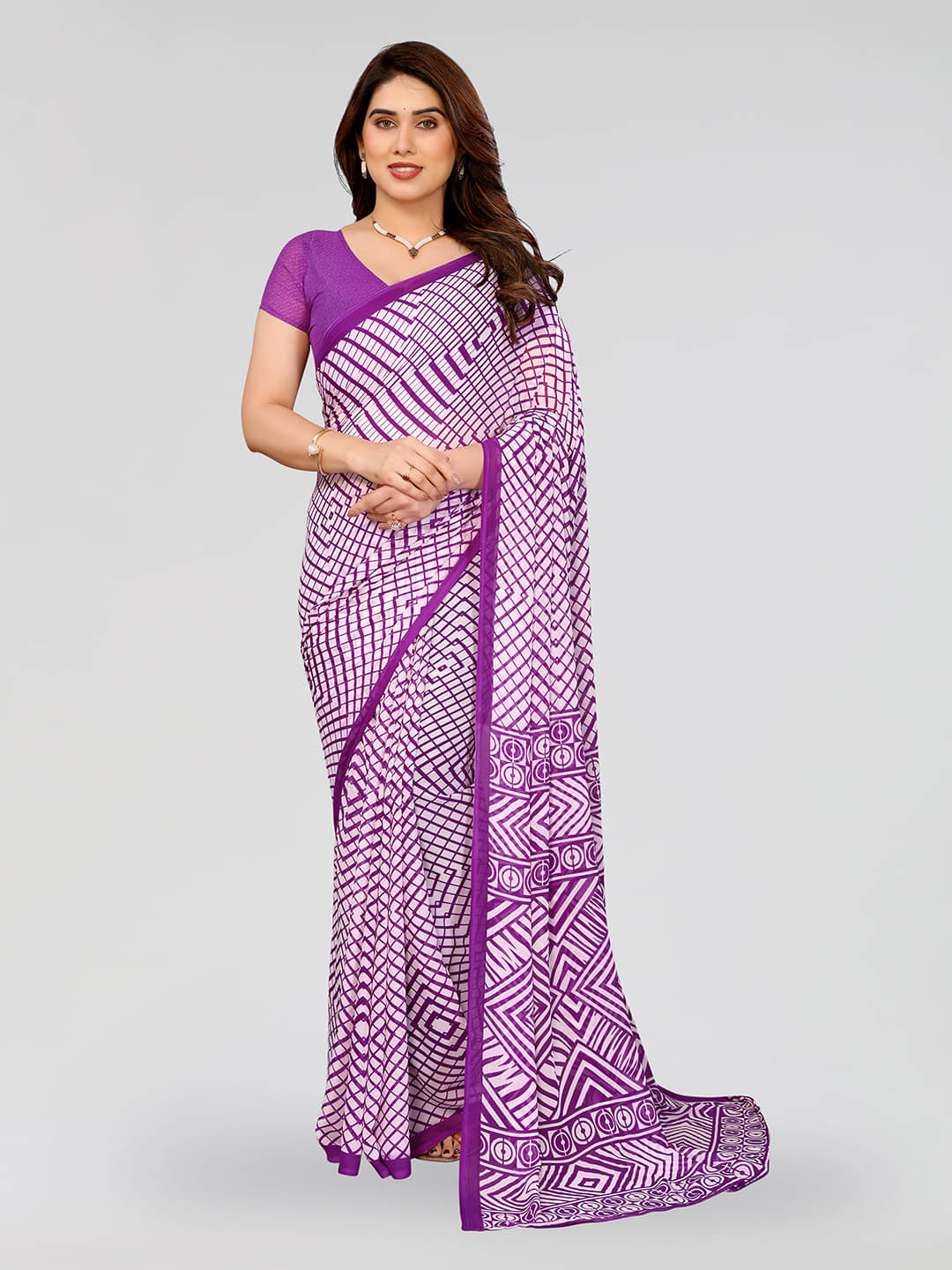 ANAND SAREES Georgette Printed Kasavu Saree With Unstitched Blouse Piece ( PURPLE ) ANAND SAREES Georgette Printed Kasavu Saree With Unstitched Blouse Piece ( PURPLE )